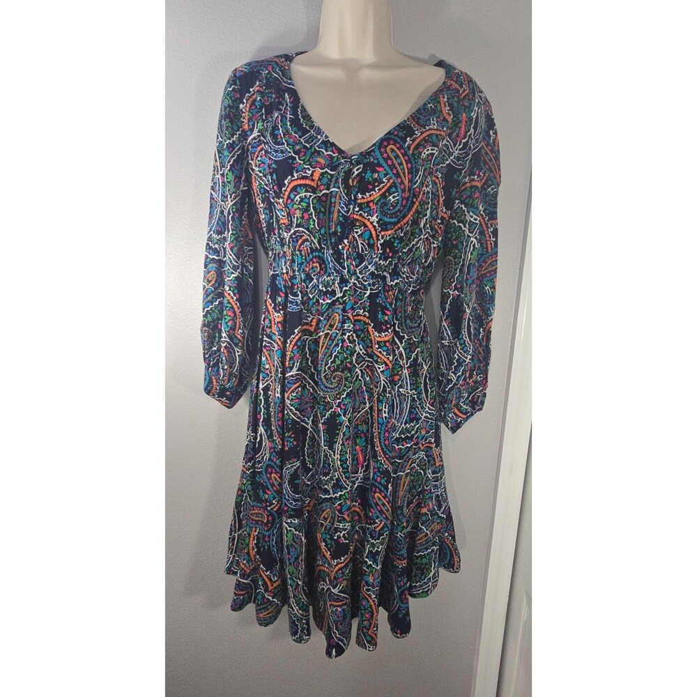 Anthropologie Maeve Maplewood Paisley Long Sleeve V-Neck Midi Dress Women's S BD